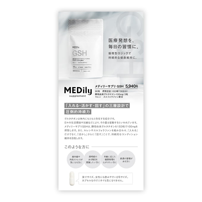 【販促物】MEDily メディリーサプリGSH（グルタチオン配合）リーフレット